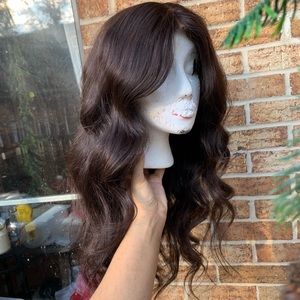 22 inch dark brown human hair lace front wig